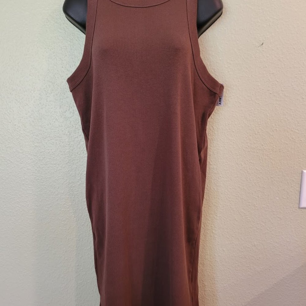 Fitted Sleeveless Rib-Knit Mini dress- Brown